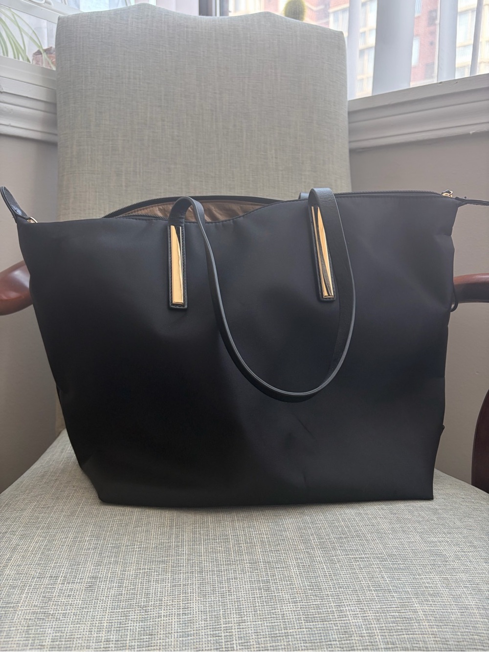 Caraa Black Nylon Studio Tote Bag with Gold Hardware